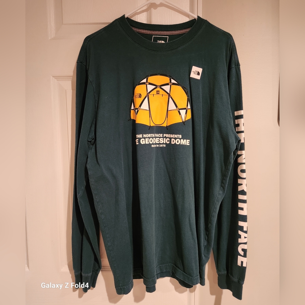 The North Face Long Sleeve Tee Geodesic Dome Logo Green Camp Trail Mens Large